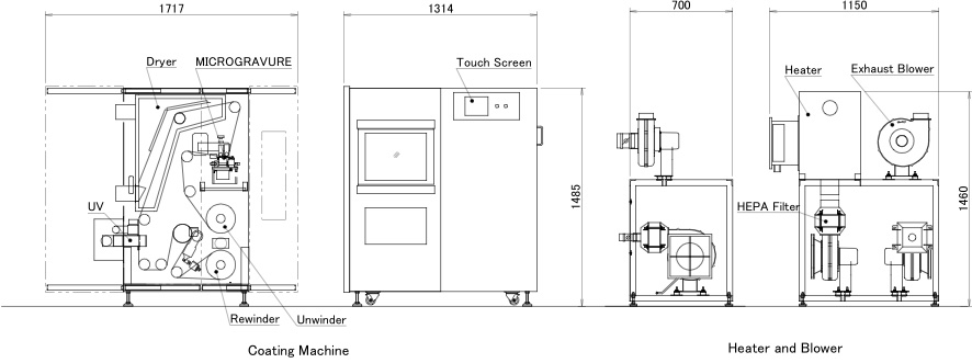 μCoater 350 drawing with named parts